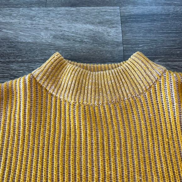 Topshop Mustard Yellow Ribbed Mock Neck Pullover Sweater Size 6 Oversized Knit - Picture 9 of 13